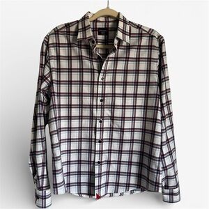 Untuckit Wrinkle Free Button Down Shirt Plaid red Blue Check medium